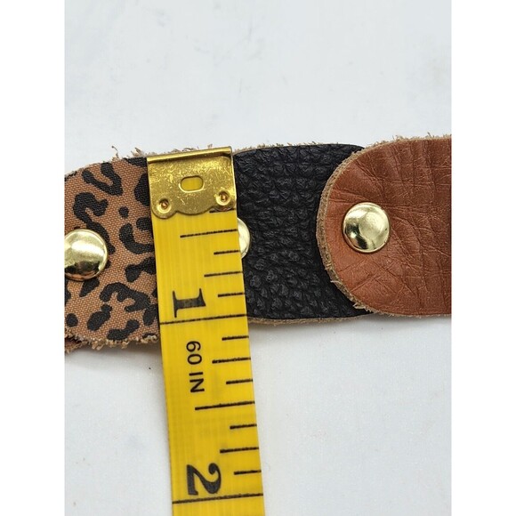 Leopard Cheetah Animal Print Gold Studded Leather Belt Womens M 32" to 37" - Picture 2 of 8